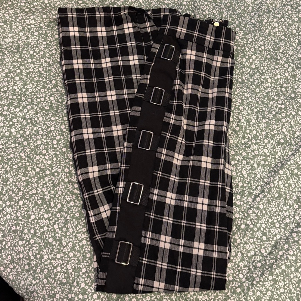 I.AM.GIA Black and White Plaid Pants with Side Stripe